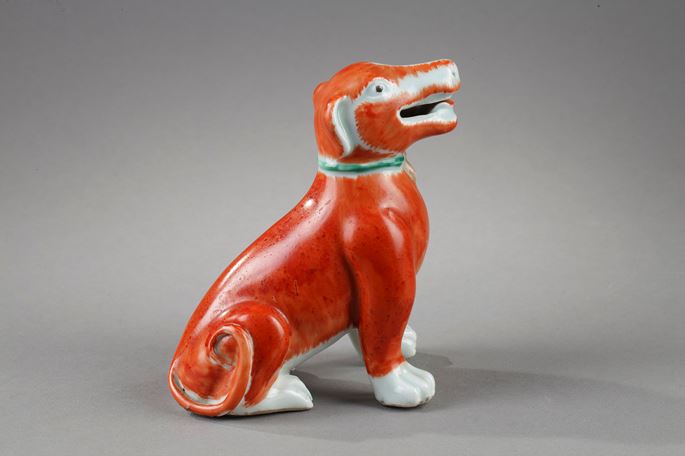 Small porcelain dog enamelled iron red and green | MasterArt